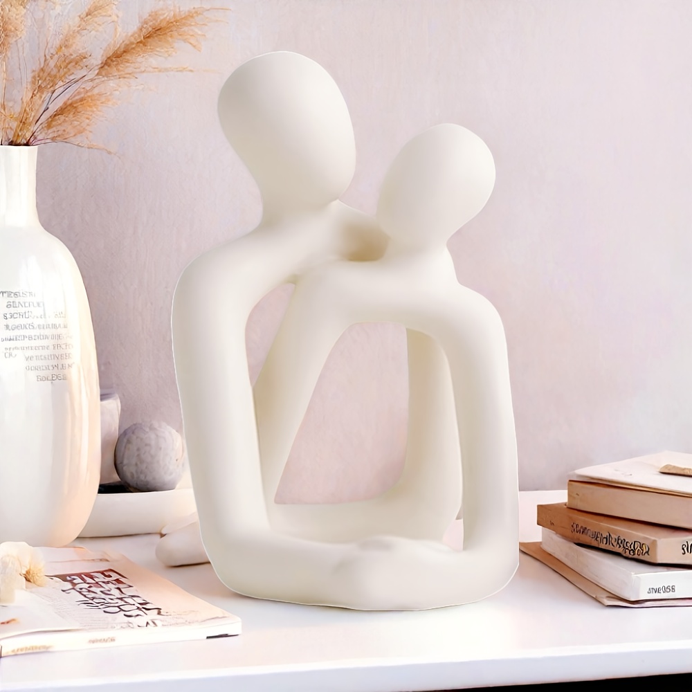 Resin Art Light - Sarılan Soyut Çift Heykeli, Sıcak Işıklı