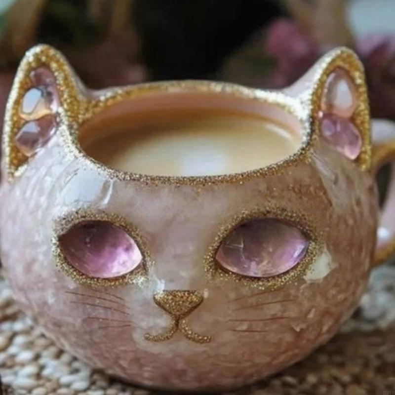 Resin Art Geode - Kristal Tarzı Kediler Yüz Kupalar Reçine